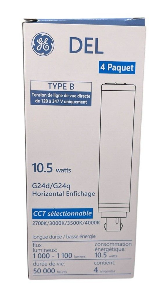 4 Pack GE LED Type B 10.5W G24d/G24q Horizontal Plug Light Bulbs Selectable CCT