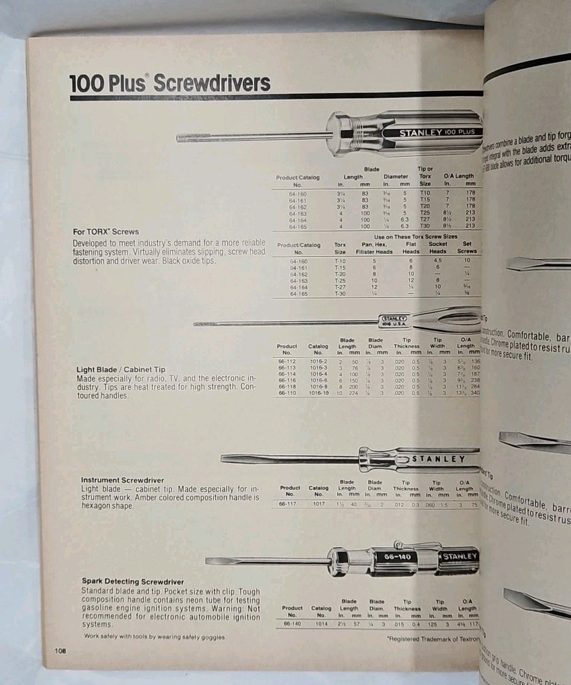1982 Stanley Tools Catalog 11" x 8-1/2"