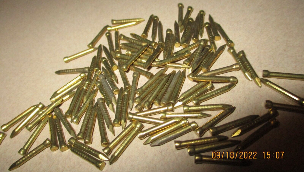 100 - VINTAGE 1/2" X #16, SOLID BRASS BRAD NAILS, BRADS