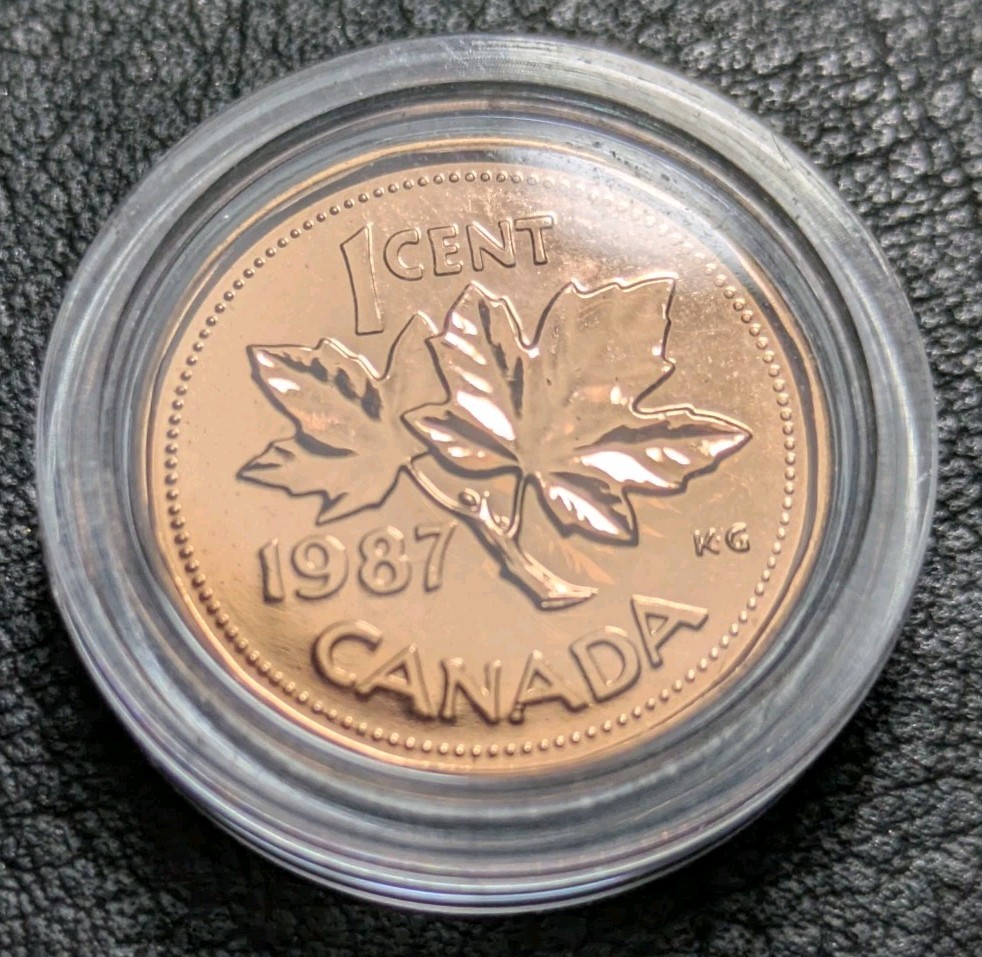 1987 1c Canada Cent Bu + DIE CRACK ERROR 2 Small Break Uncirculated +