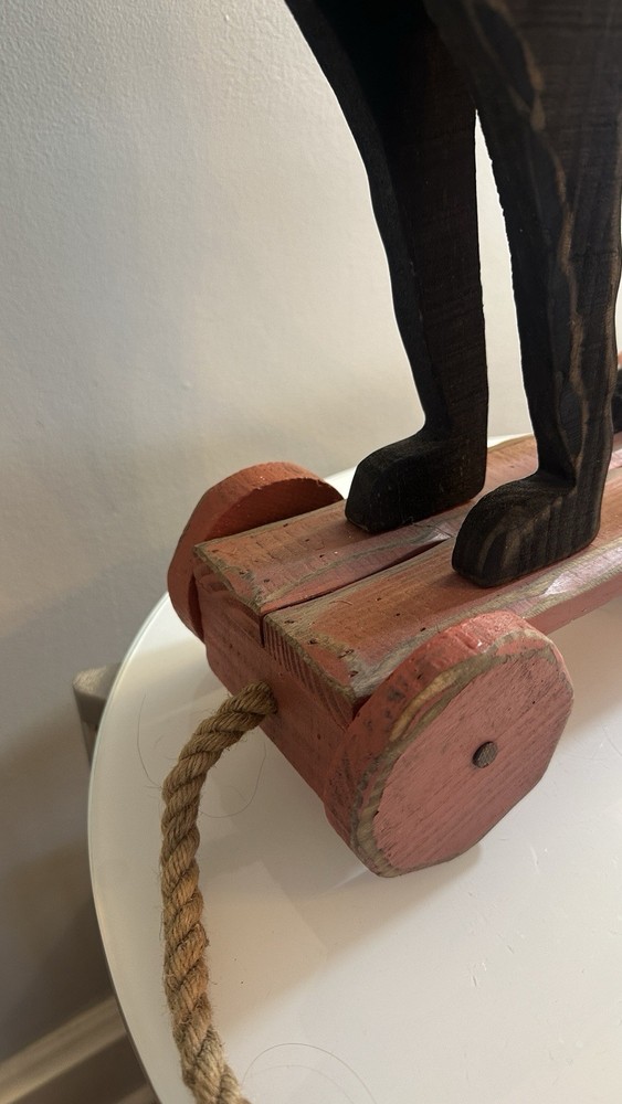 Vintage Folk Art Black Cat Pull Toy