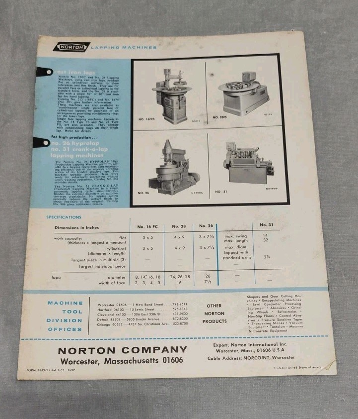 Norton Precision Grinding Lapping Machine Brochure Advertising Tool Worcester MA