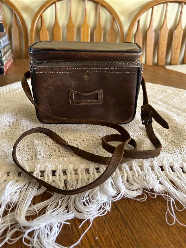 Vintage Service Brown Stitched Leather Camera Case & Strap