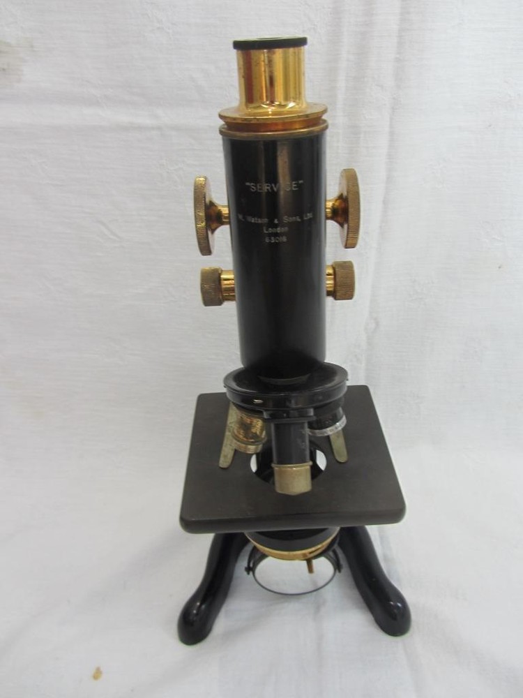 Watson London Brass/Enamel Service Compound Microscope #63016 c1937 (Cased)