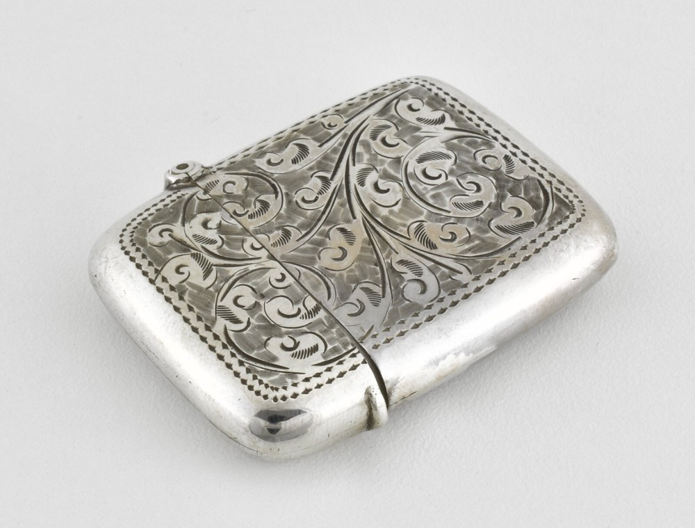 Antique English Edwardian Solid Silver Vesta Case, Birmingham, 1904