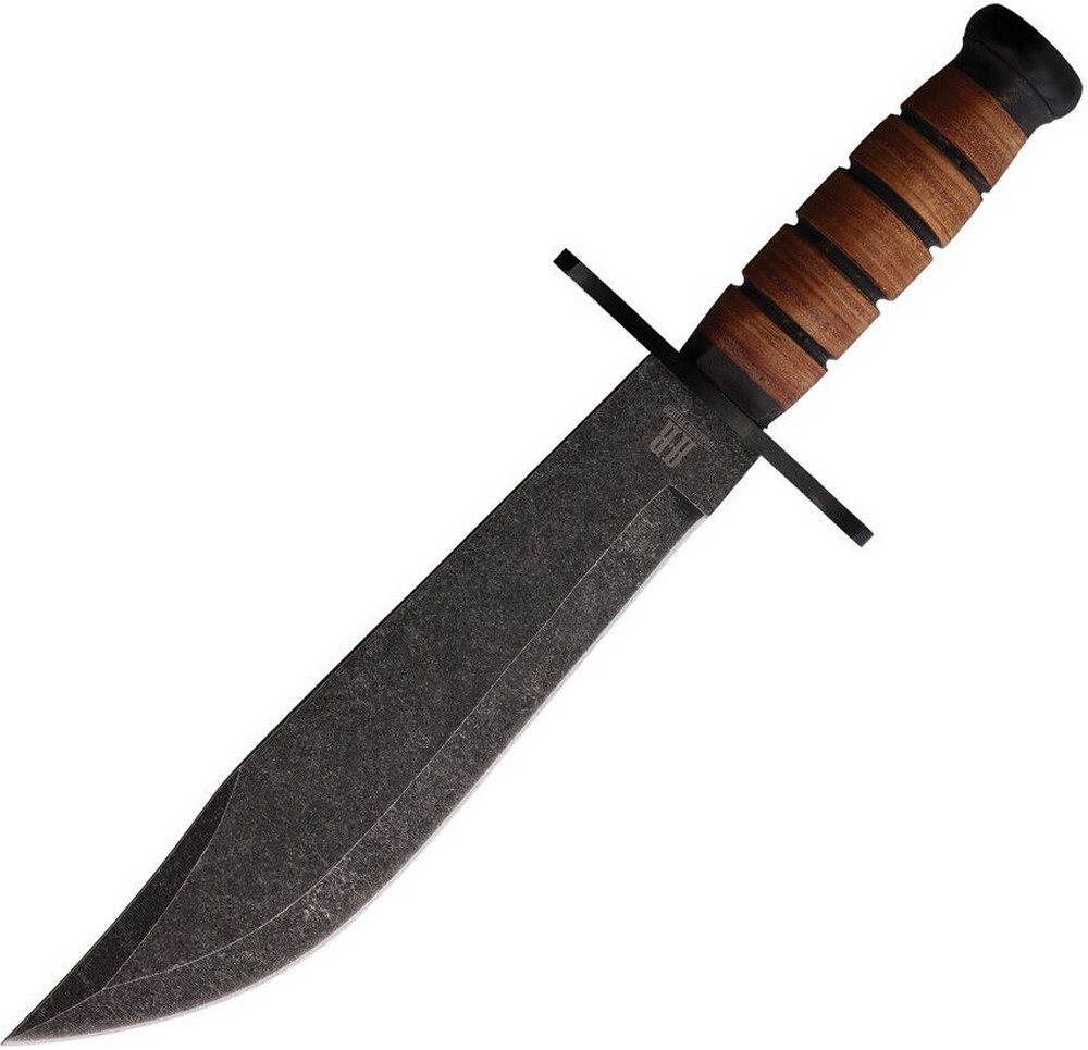 Rough Ryder Combat Bowie Fixed Knife Stacked Leather Handle - RR2586-C1019