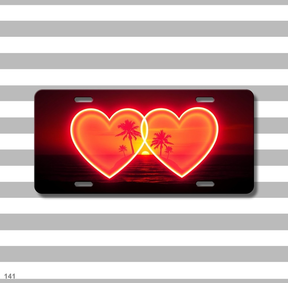 Romantic Two Hearts Artwork Custom Text License Plate Editable Car Tag