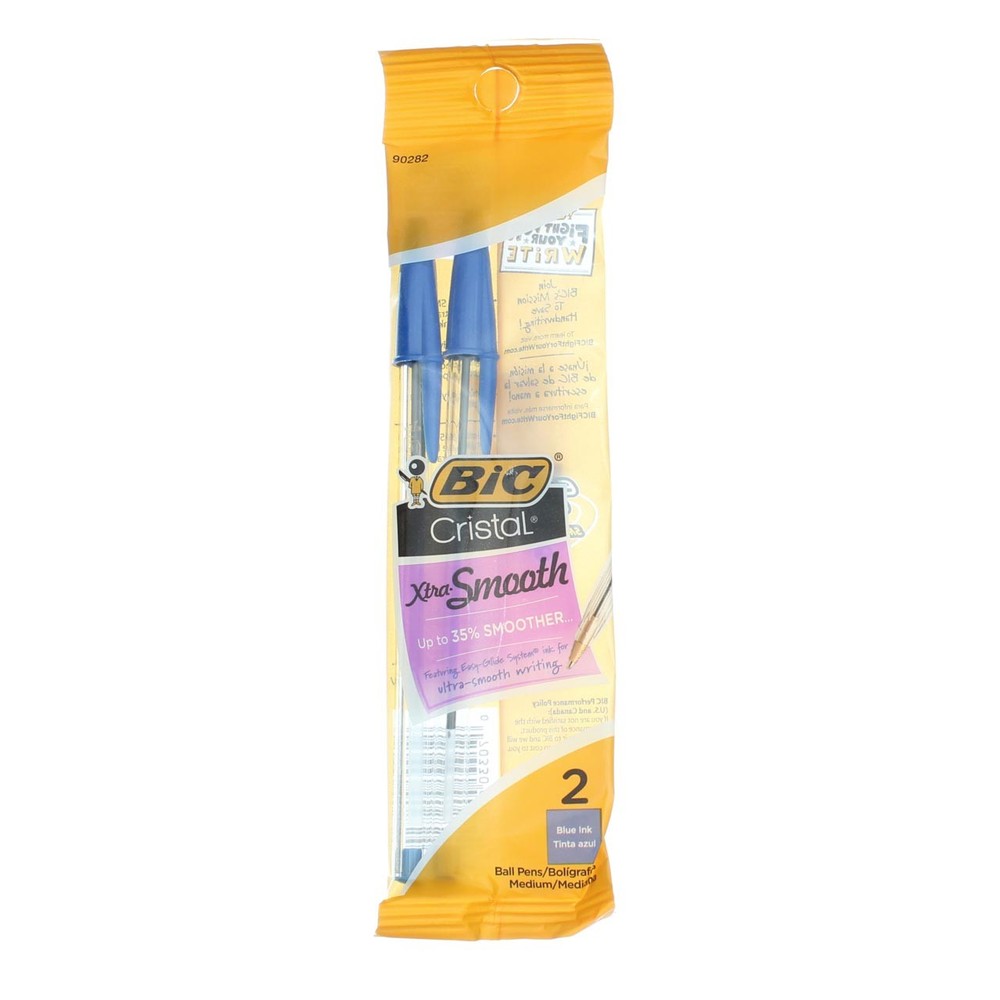 BiC Cristal Xtra Smooth Ball Pen, Medium, Blue 90282, 2 Ct
