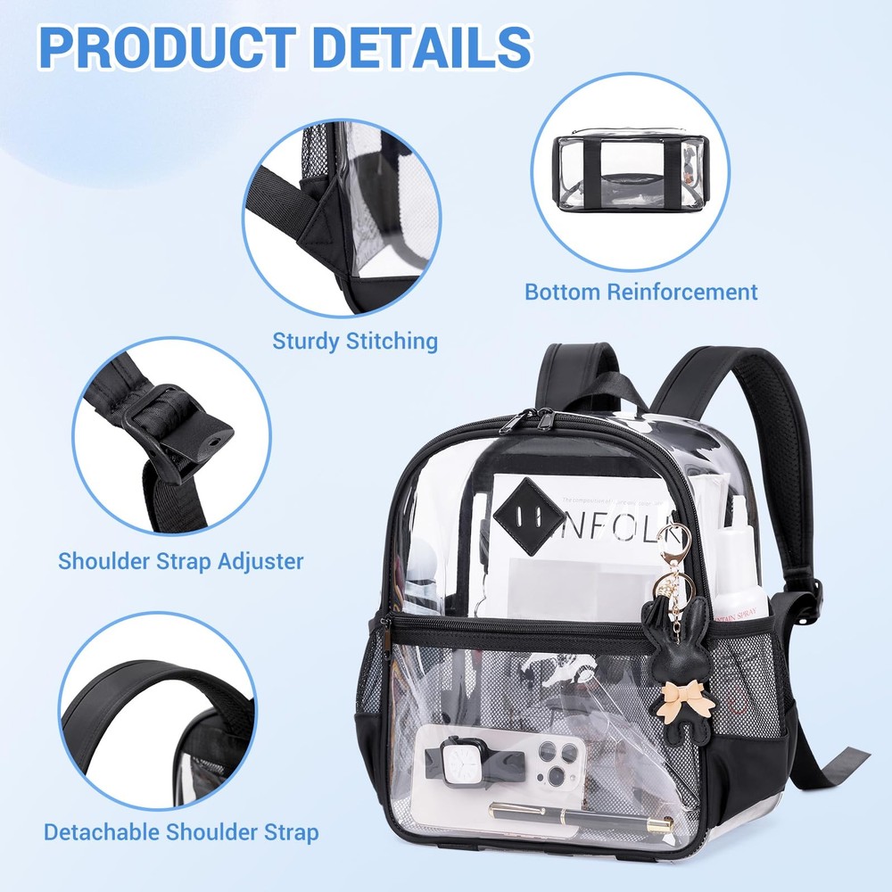 MUSEVOS Clear Backpack for Stadium Events Approved Small, Black Transparent