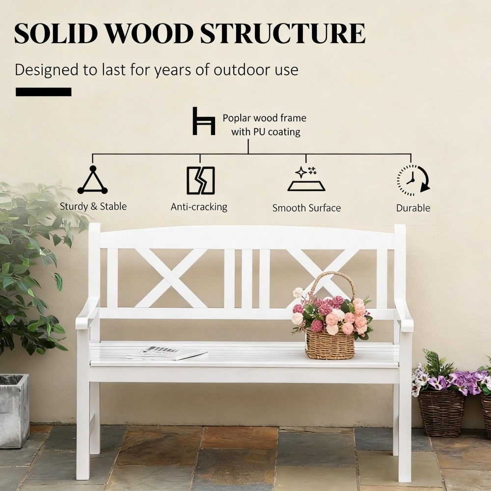 Rustic Style Garden Bench Solid Bench White