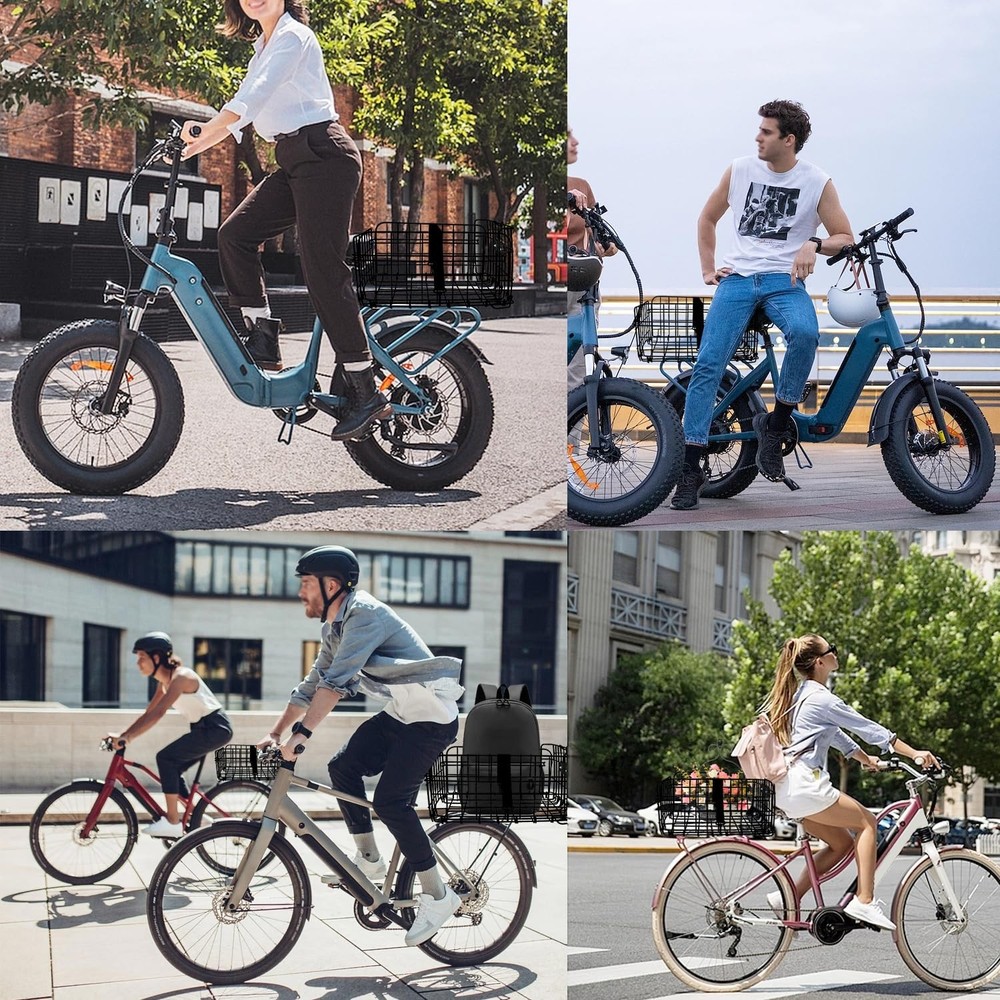 Quick Release Folding Rear Bike Basket with Strap & Reflective Light