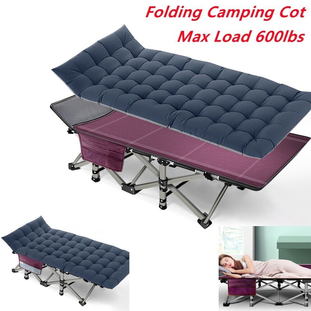 Folding Camping Cot Double Layer Oxford Sleeping Cots with Mattress, Carry Bag