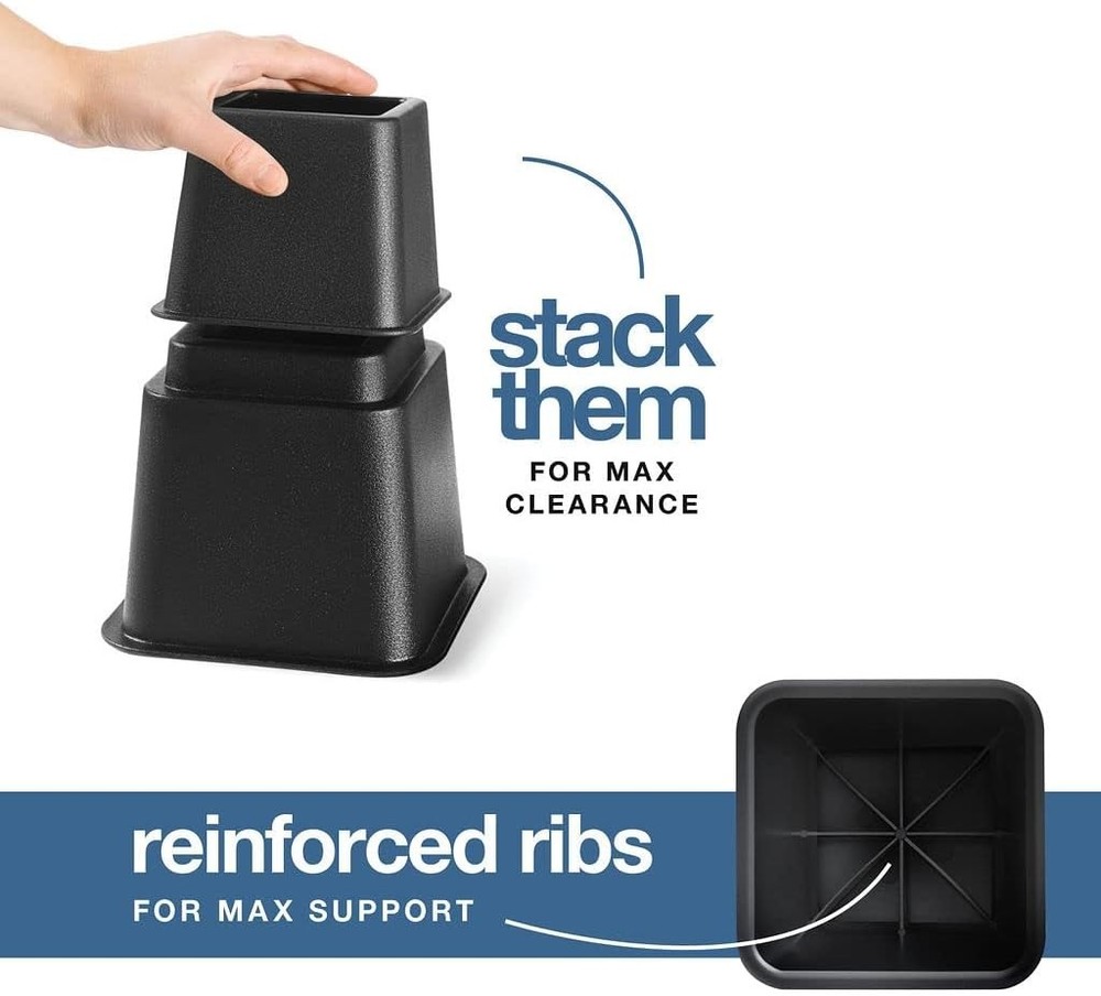 Stackable Bed Lifts for Under-Bed Storage - 1,300 lbs Support, Modern Design