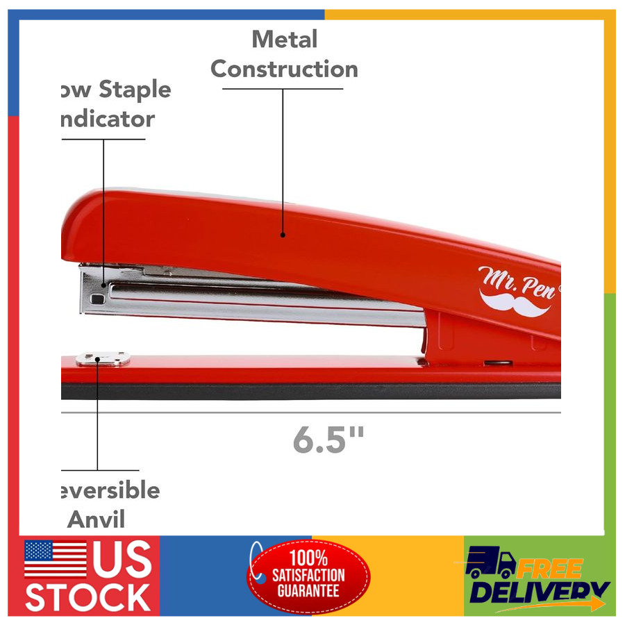 Desktop Stapler with Staples 20 Sheet Capacity 180 Degree Open Red for Students