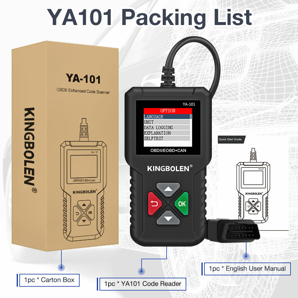 KINGBOLEN YA101 Code Reader OBD2 Scanner Car Check Engine Fault Diagnostic Tool