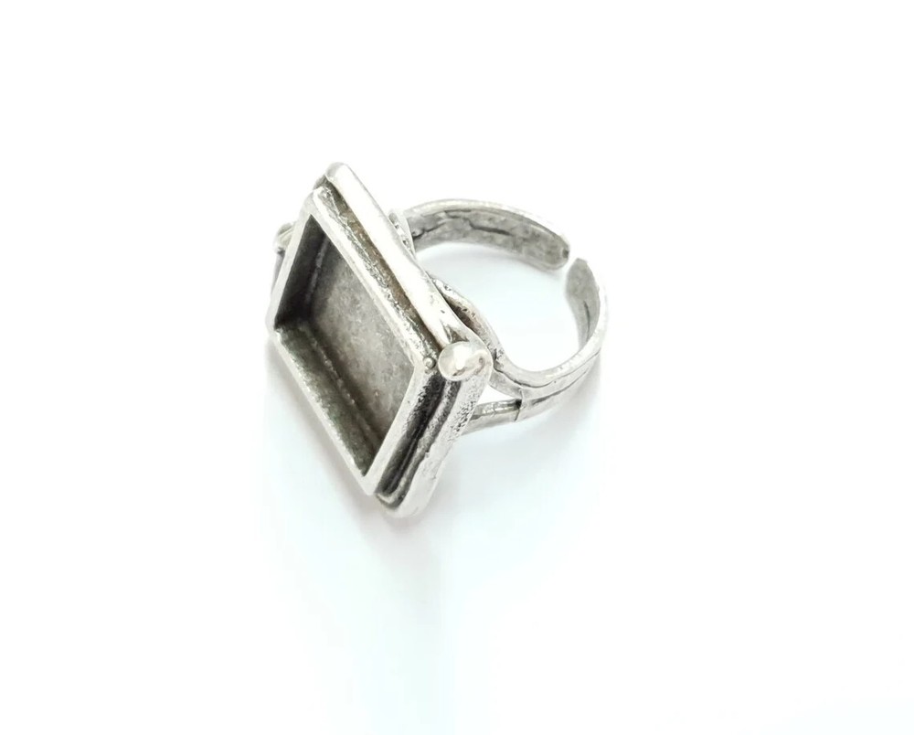 Square Ring Blank Bezel Setting Adjustable Base Antique Silver Plated Brass