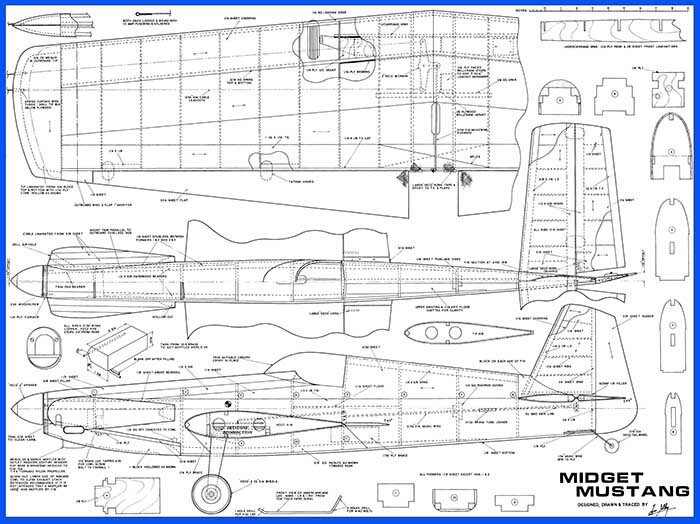 Model Airplane Plans (UC): Midget Mustang 52" Wngspan Semi-Scale for .35 Engine