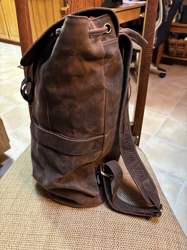 All Leather Brown WRANGLER Heavy Duty Backpack Mint Condition