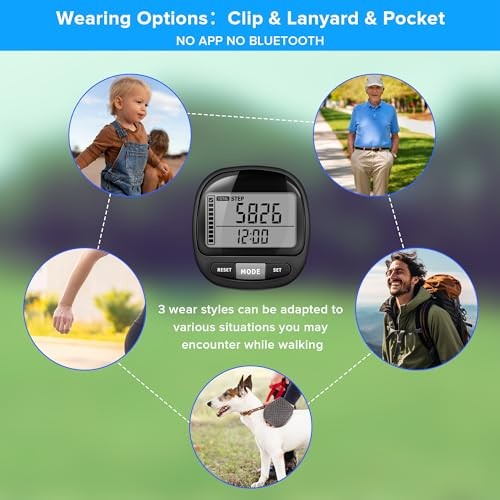 3D Pedometer Step Counter for Walking and Miles, Simple Step Tracker with