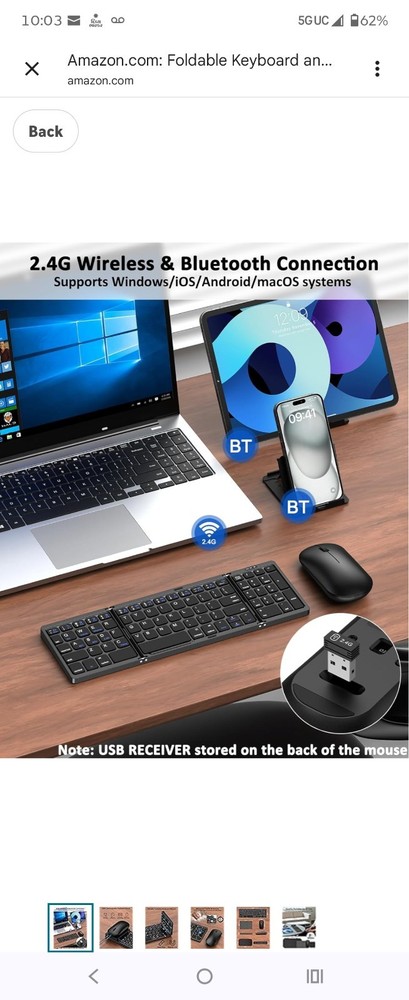 Foldable Keyboard and Mouse, Folding Bluetooth Keyboard Combo, 2.4G + BT5.0 x...