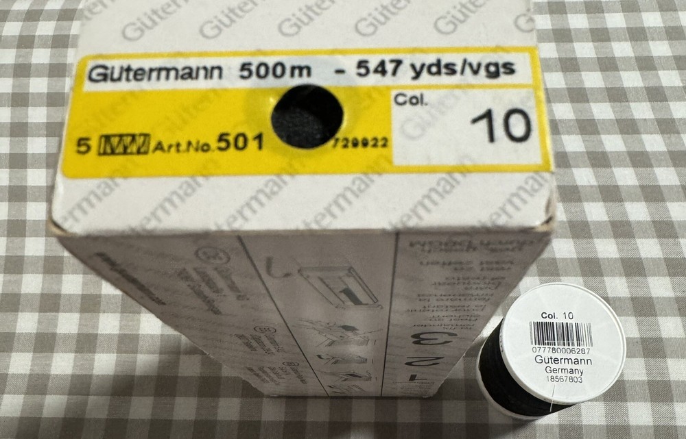 Gutermann Thread - Polyester - Black 010 - Multiple Sizes - 250yd, 500yd, 1000yd