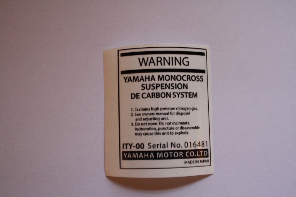 Yamaha IT 200 REAR SHOCK ABSORBER CAUTION WARNING DECAL