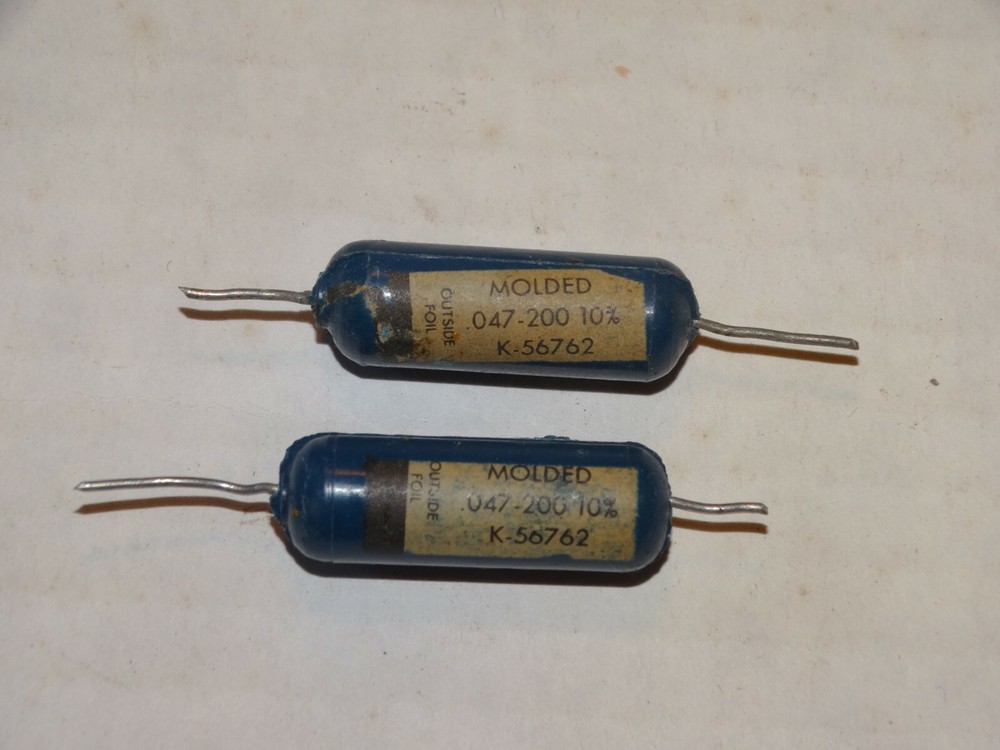 2 - Vintage Blue Molded Ajax .047 200v Tone Capacitor Pulls