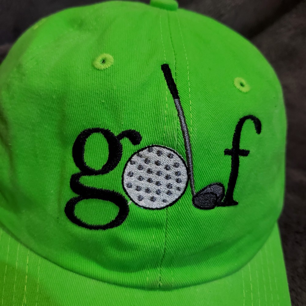 Lime Neon Green Golf Logo Embroidered Design Hat Cap Adjustable Strap