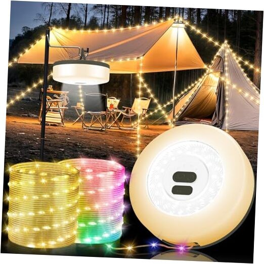 Camping String Lights, 4 in 1 Quick Storage 32.8FT 1PACK Warm & RGB