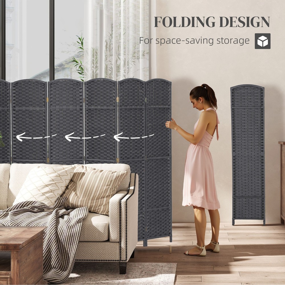 8 Panel Room Divider Freestanding Folding Privacy Screen, Gray