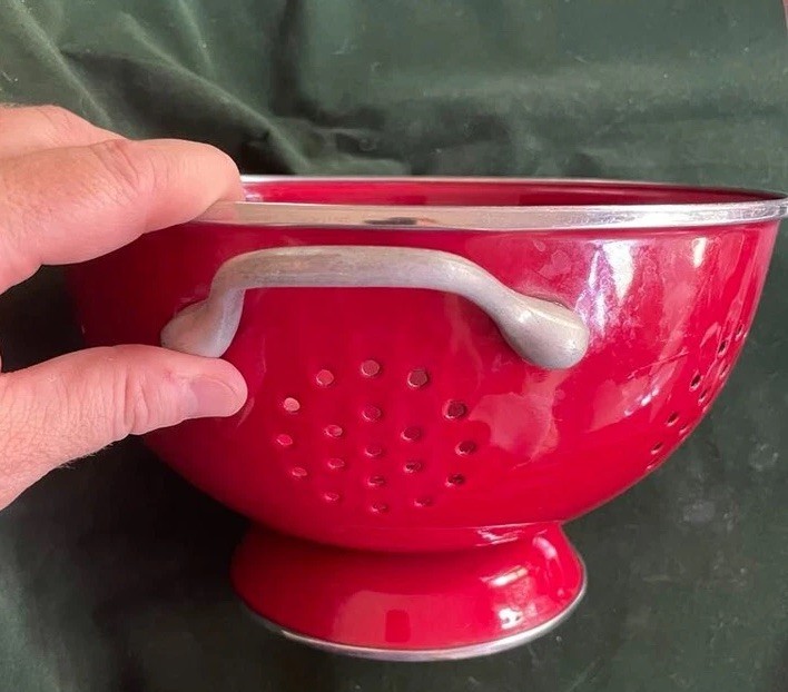 Vintage Red Enamel Colander
