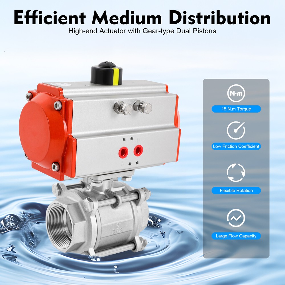 2" Pneumatic Air Actuated Ball Valve Stainless Single Acting Spring Return DN50