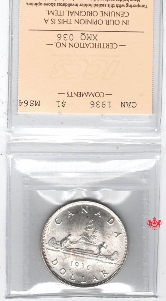 1936 Canada 1 Dollar - ICCS MS64 - XMQ 036