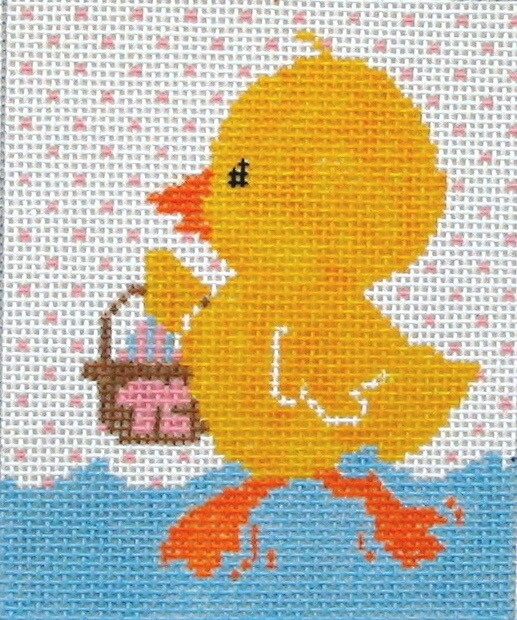 Duck With Basket  Easter Hand Painted Needlepoint Canvas