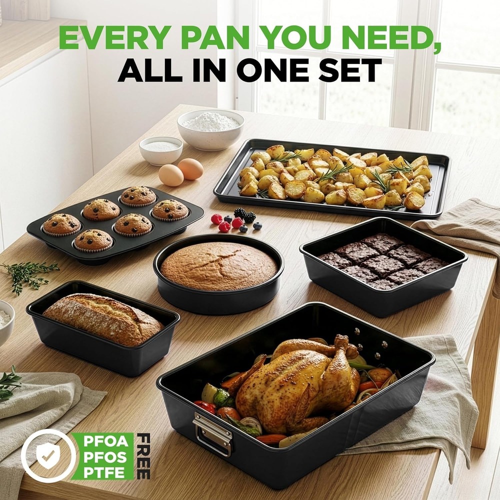 8-Piece Stackable Nonstick Bakeware Set - Steel Baking Pans Set - Includes R...