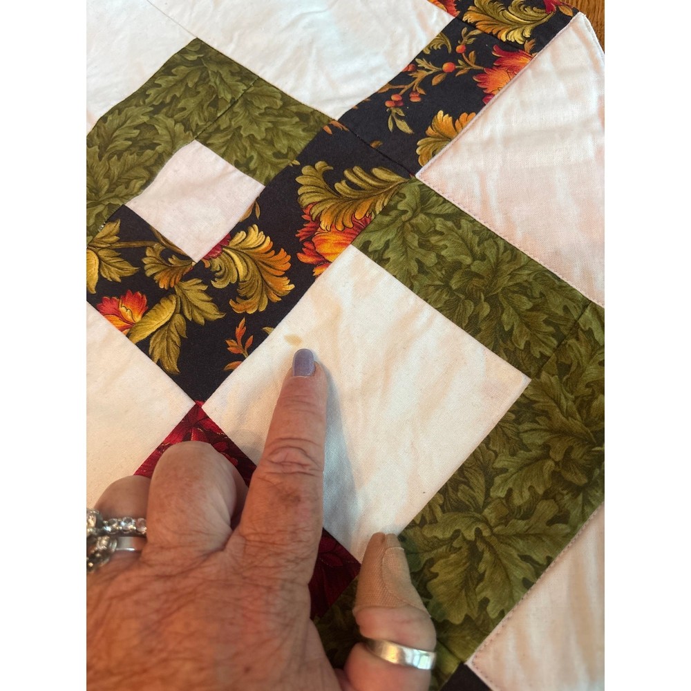 Handmade Table Runner Two Sided Quilted Fall Autumn Theme FLAWED 41” x 14”