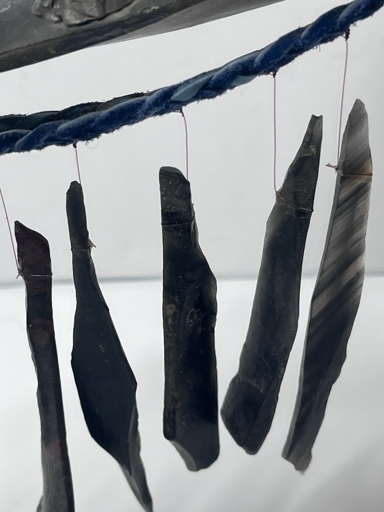 Handmade Obsidian Blue Braided Leather Strap Mental Eagle Windchime