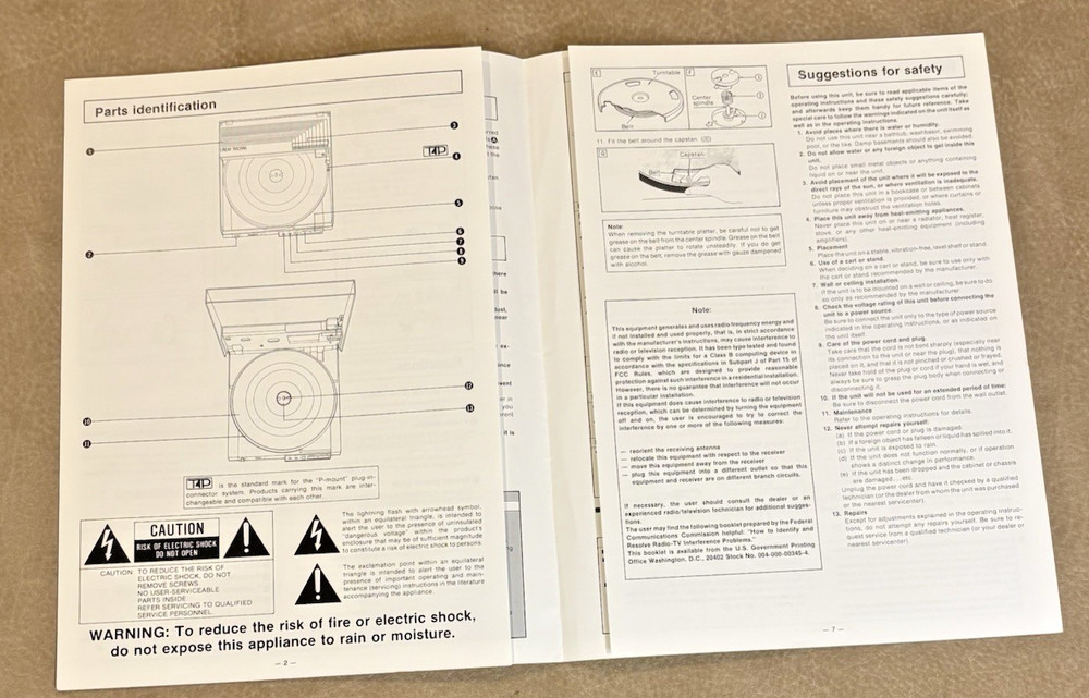 Original Panasonic SL-N15 DC Servo Automatic Turntable Operating Instructions