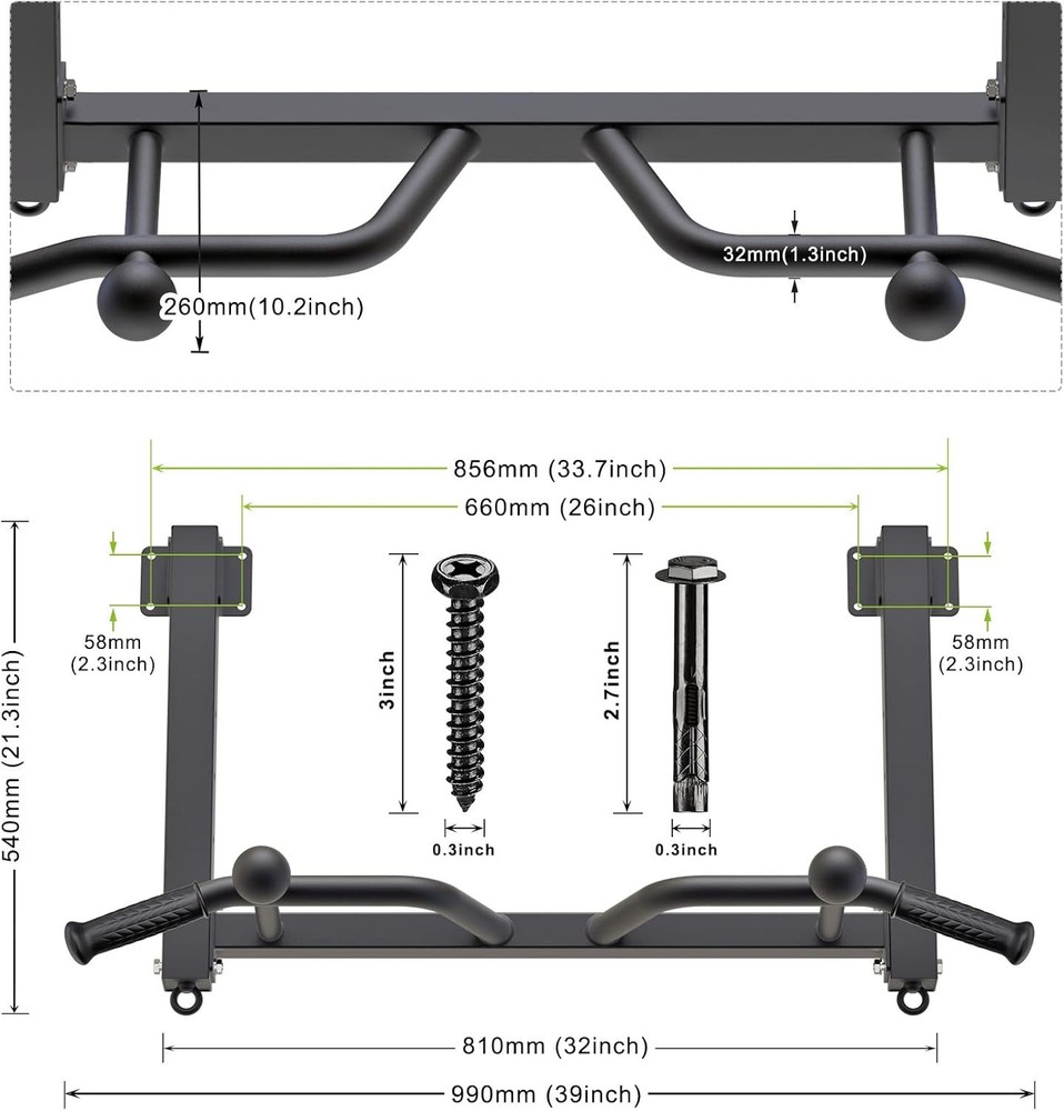 Heavy Duty Joist Mounted Pull Up Bar with Multi-Angle Grip & Accessories