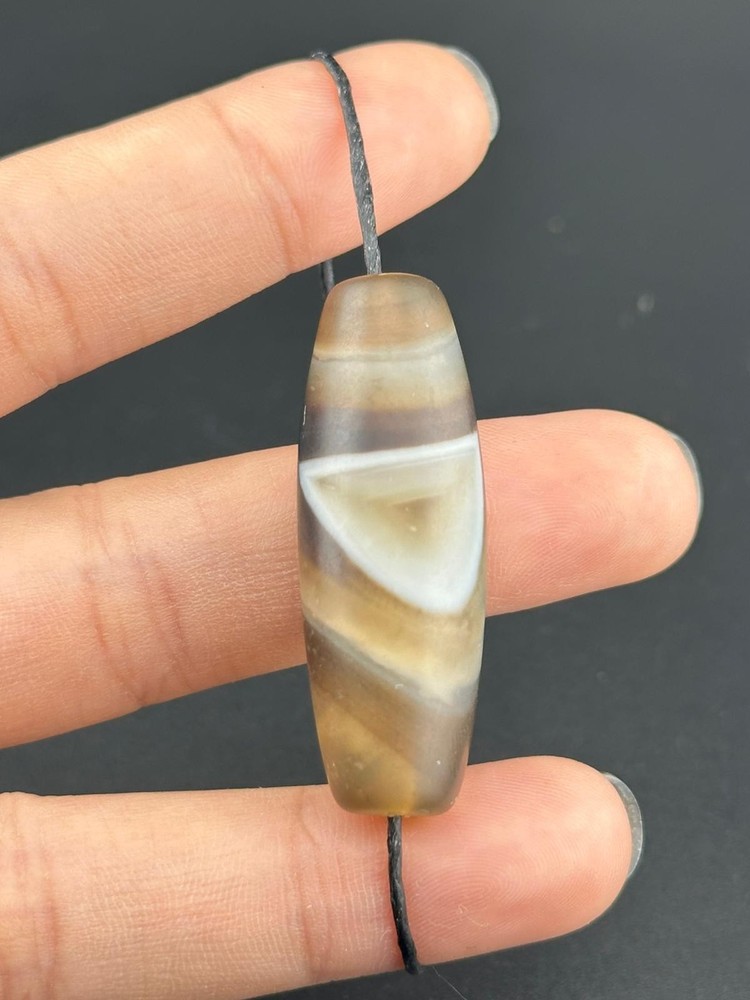 Authentic Ancient Large Banded Agate Stone Dzi Bead in Good Condition