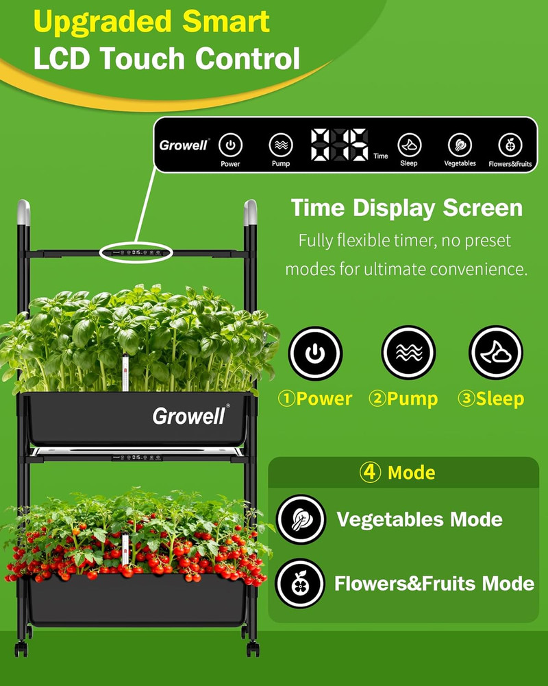 Vertical Hydroponics Growing System with LED Light & Water Pump, 54 Pods
