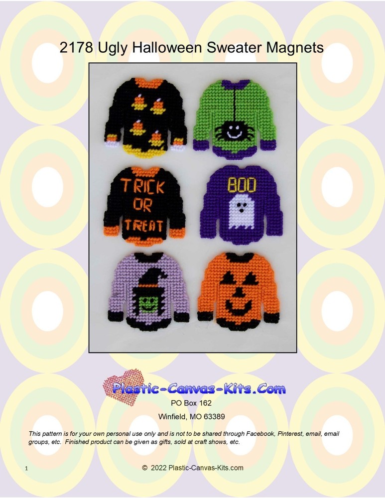 Halloween Ugly Sweater Magnets- Plastic Canvas Pattern or Kit