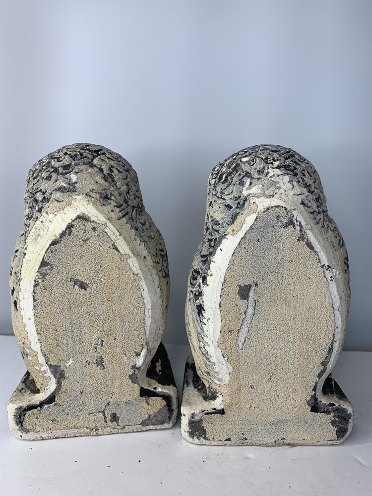 Chalkware Wise White Owl Bookends Knowledge MCM 6x4" Vintage