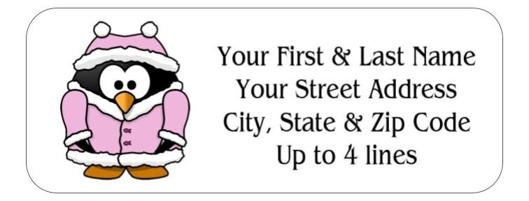 150 Penguin Winter Coat cute Mailing Return Address Labels Personalized