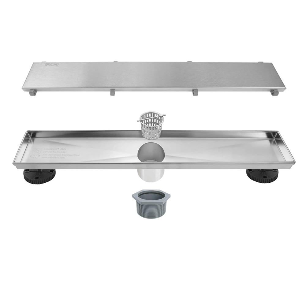 18-Inch Linear Shower Drain- with 2-in-1 Flat & Tile Insert Cover, Brushed 30...
