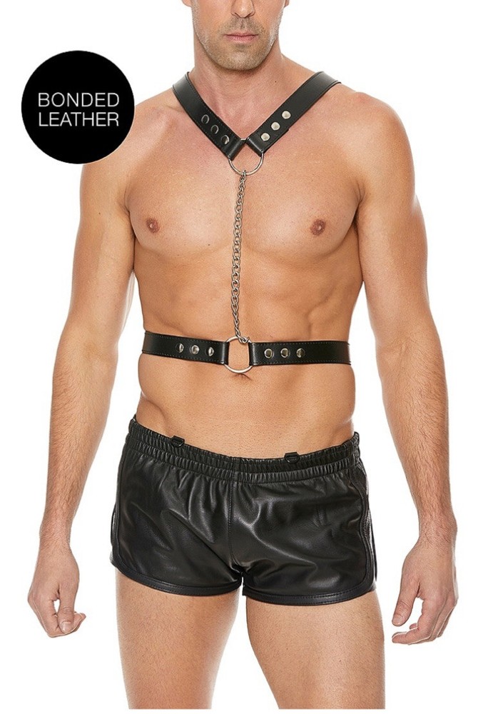 OUCH! Chain Harness SHOTS AMERICA Twisted Bit Bonded Black Leather