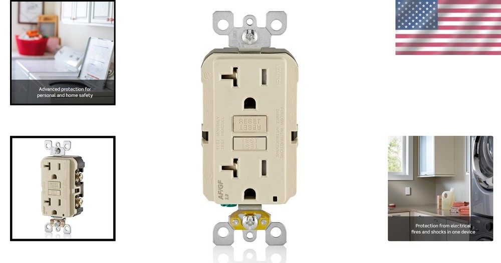 Leviton Smartlockpro Dual Function Outlet, 20A, Light Almond