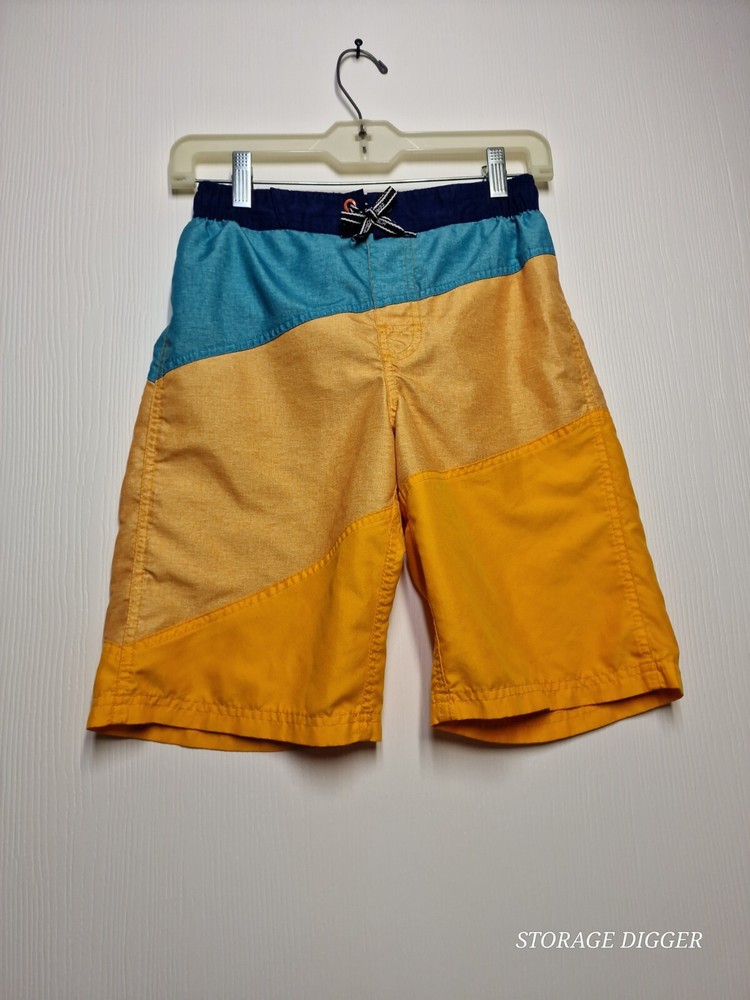ZeroXposur Swim Trunks Men Medium Yellow Blue 100% Polyester Mesh Lined Swimwear