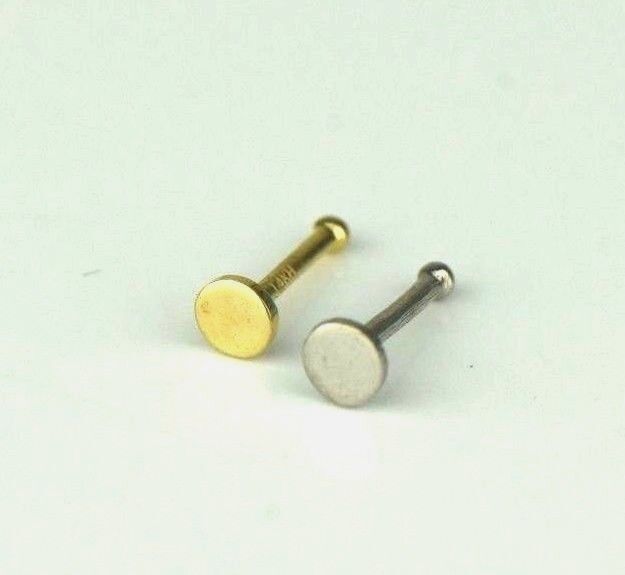 14k Yellow or White Gold  Round Flat Ball Nose Piercing Stud