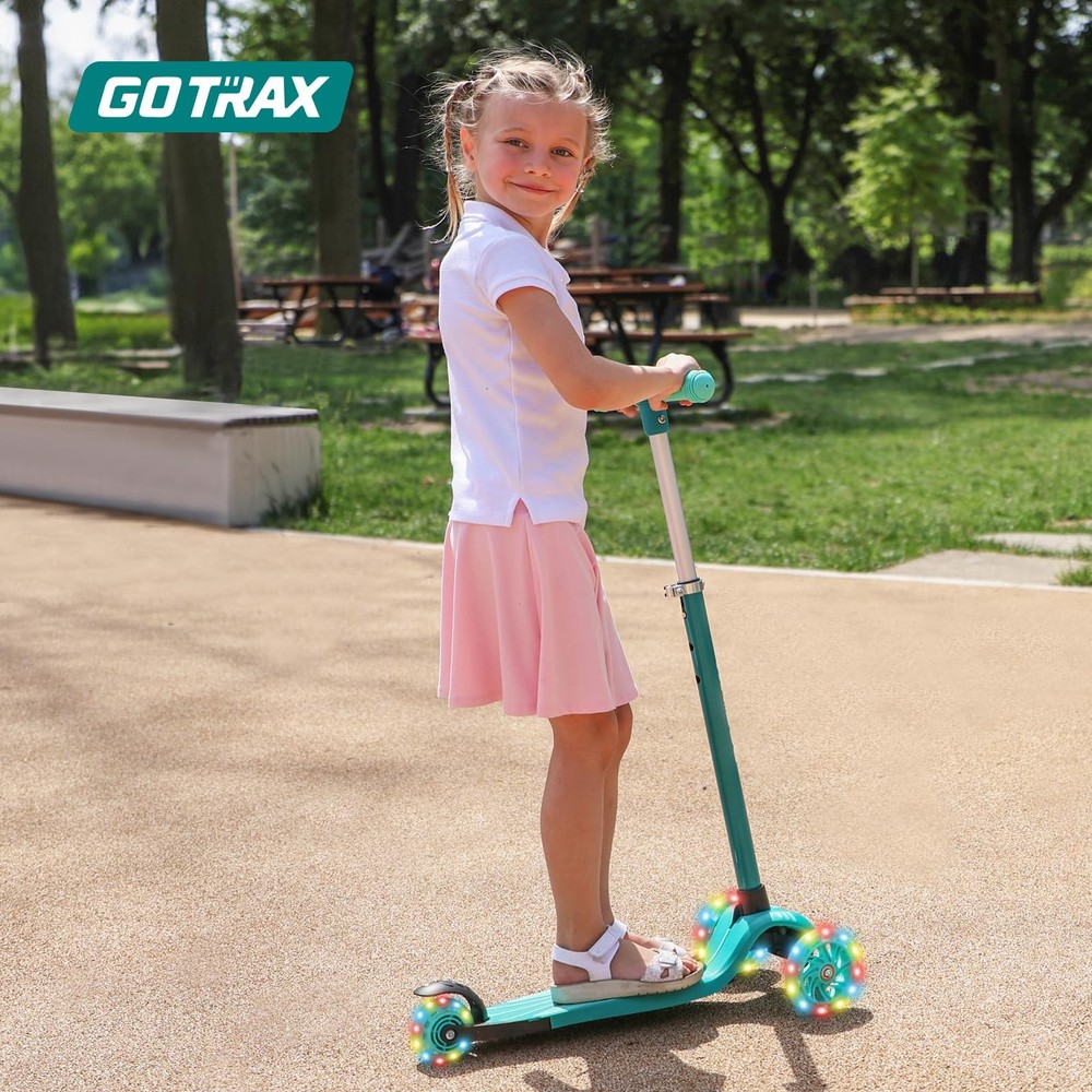 Kids Kick Scooter, LED Lighted Wheels & 3 Adjustable Height Handlebars, Scooter